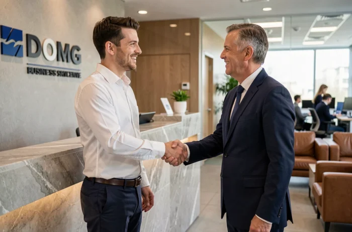 Entrepreneur rencontrant un conseiller professionnel dans un centre de services aux entreprises pour bénéficier d'un accompagnement personnalisé