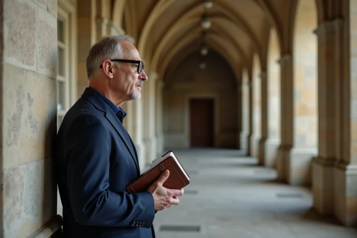 Expert évaluant la valeur patrimoniale du Château de Chambord dans une salle voûtée de la Renaissance française