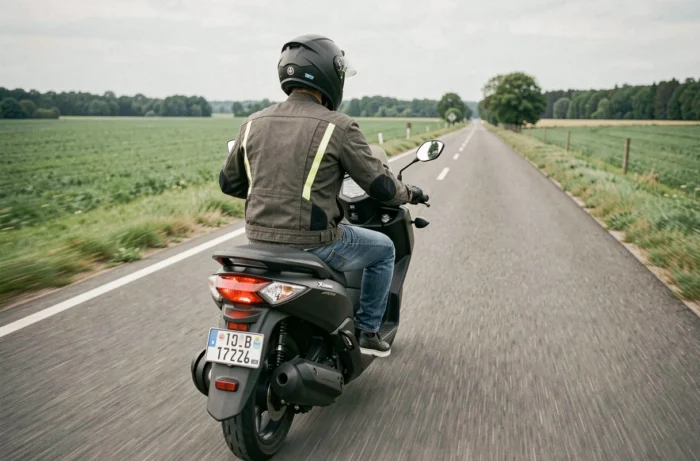 Pilote sur Xmax 125 en route ouverte, test de vitesse maximale après plusieurs milliers de kilomètres
